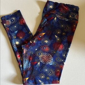 LuLaRoe Blue and Red Cosmic Leggings